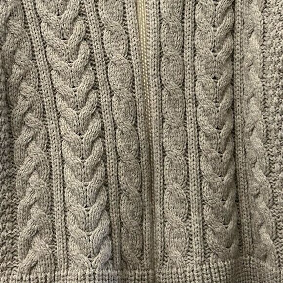 Peregrine Tan 100% Pure New Wool Cable Knit Zip Up Cardigan Sweater Size Medium - Picture 7 of 7